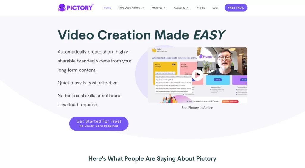 Pictory criar conteúdo em vídeo
