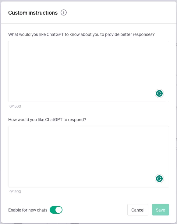 Chat GPT instruções personalizadas
