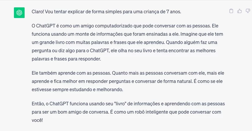 ChatGPT fornece uma resposta em português